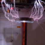 Tesla coil emitting a strong electrical current into the cieling.